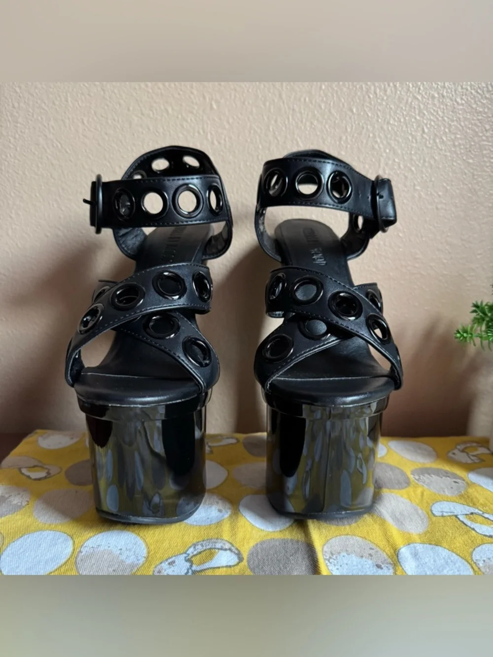 Dolls Kill Current Mood black grommet platform heels size 6 - Picture 2 of 16